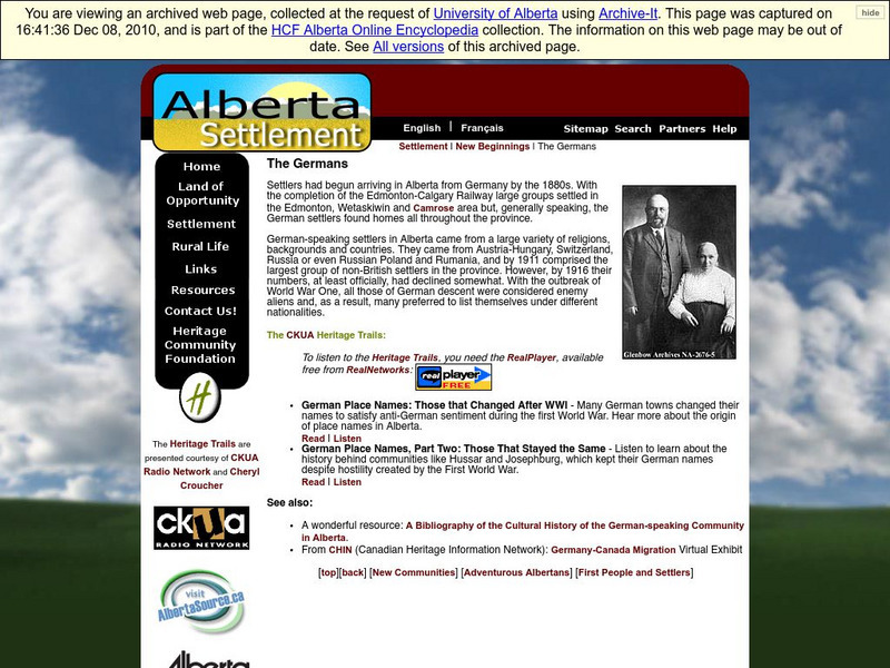 Alberta Online Encyclopedia: The Germans Interactive Alberta Online Encyclopedia: The Germans Interactive