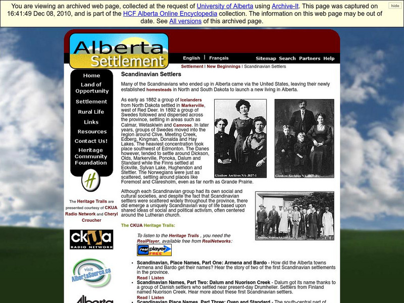 Alberta Online Encyclopedia: Scandinavian Settlers Handout Alberta Online Encyclopedia: Scandinavian Settlers Handout