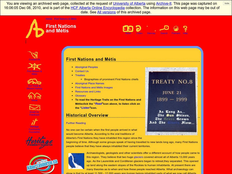 Alberta Online Encyclopedia: How the West Was Young: First Nations and Metis Handout Alberta Online Encyclopedia: How the West Was Young: First Nations and Metis Handout