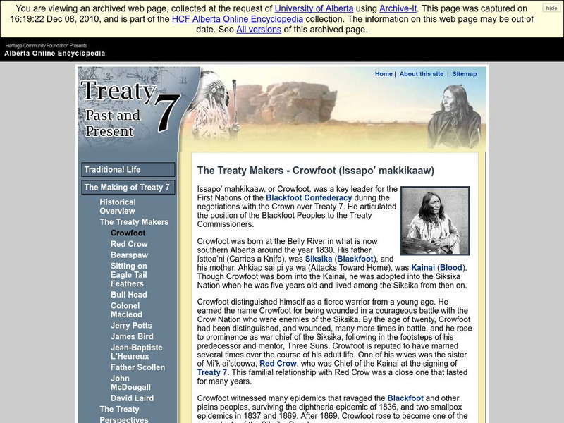 Alberta Online Encyclopedia: Crowfoot Handout Alberta Online Encyclopedia: Crowfoot Handout