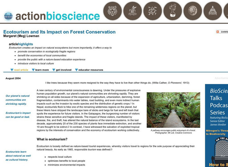 Action Bioscience: Ecotourism and Its Impact on Forest Conservation Article Action Bioscience: Ecotourism and Its Impact on Forest Conservation Article