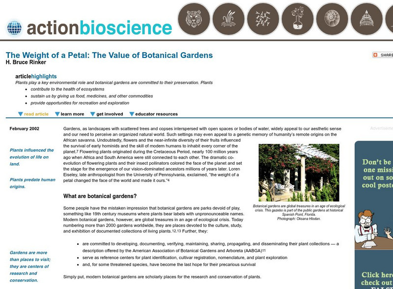 Action Bioscience: The Weight of a Petal: The Value of Botanical Gardens Article Action Bioscience: The Weight of a Petal: The Value of Botanical Gardens Article