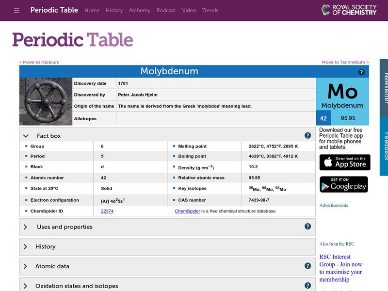 Chemical Society: Molybdenum Handout Chemical Society: Molybdenum Handout