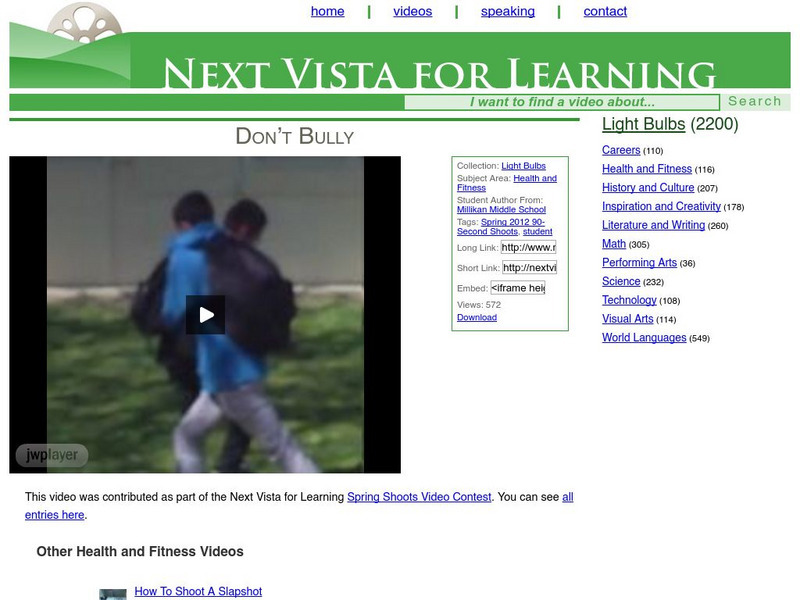Next Vista for Learning: Don't Bully Instructional Video Next Vista for Learning: Don't Bully Instructional Video