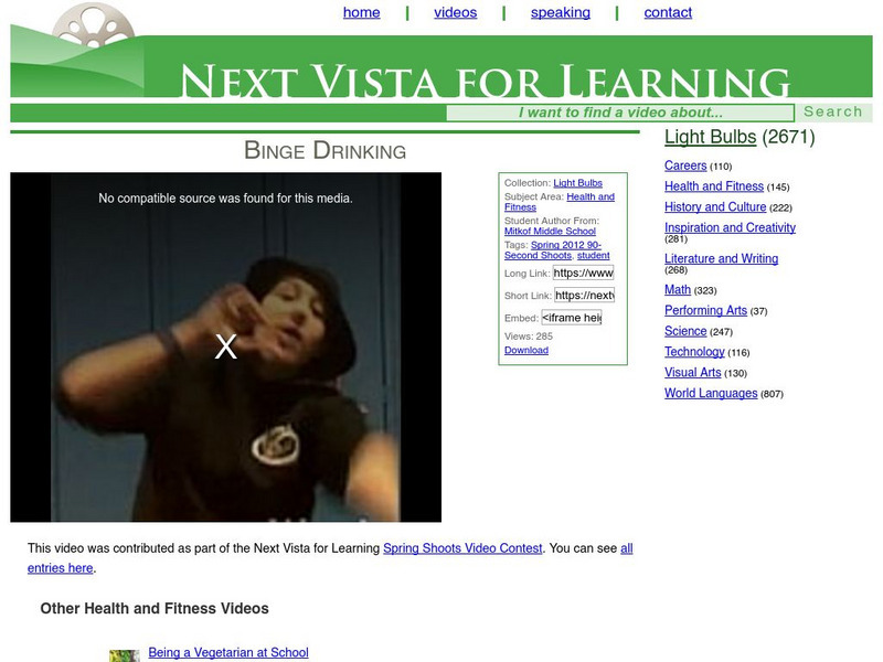Next Vista for Learning: Binge Drinking Instructional Video Next Vista for Learning: Binge Drinking Instructional Video