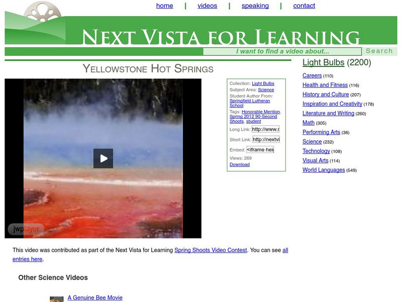 Next Vista for Learning: Yellowstone Hot Springs Instructional Video Next Vista for Learning: Yellowstone Hot Springs Instructional Video