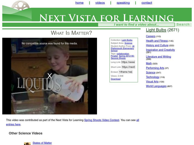 Next Vista for Learning: What Is Matter? Instructional Video Next Vista for Learning: What Is Matter? Instructional Video