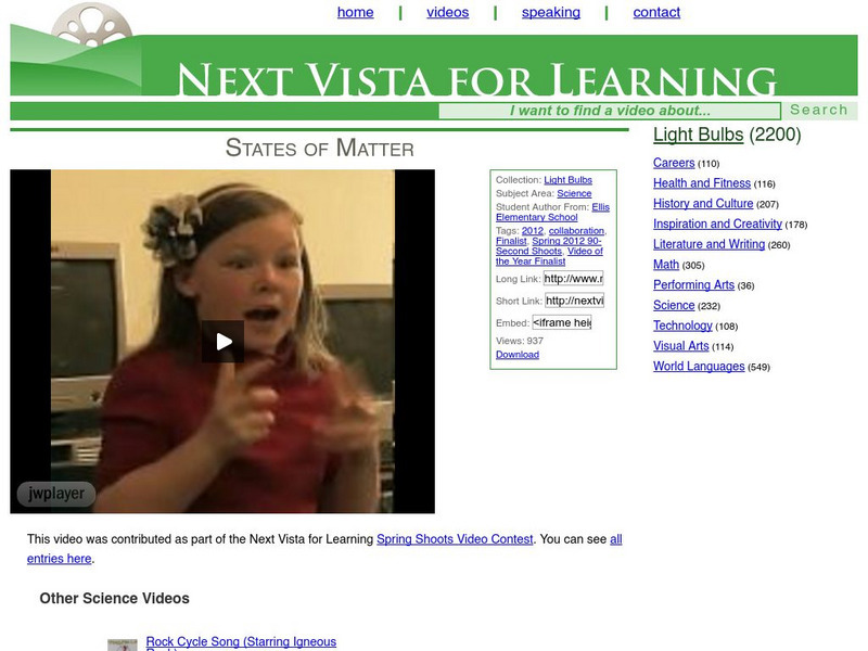 Next Vista for Learning: States of Matter Instructional Video Next Vista for Learning: States of Matter Instructional Video