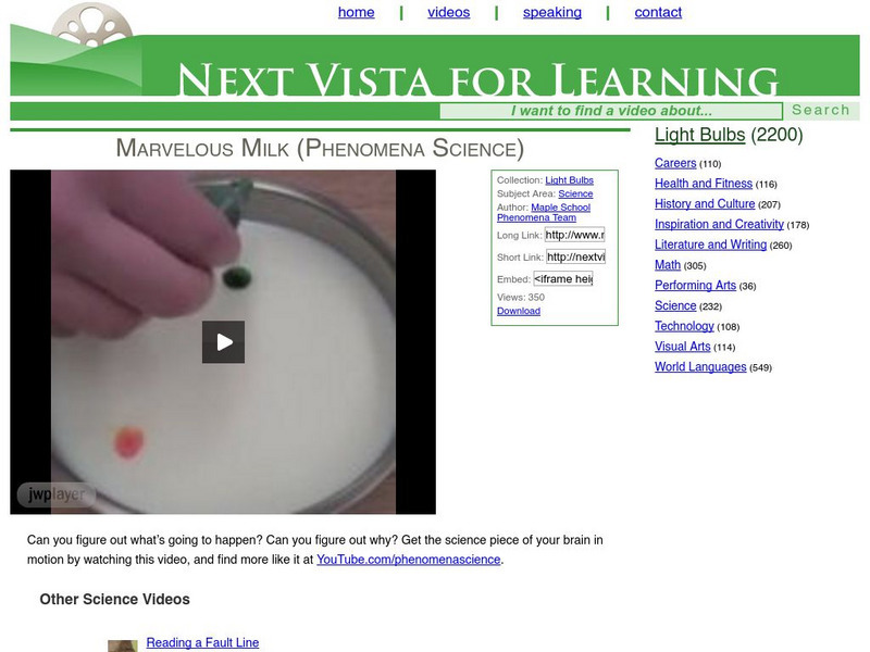 Next Vista for Learning: Phenomena Science: Marvelous Milk Instructional Video Next Vista for Learning: Phenomena Science: Marvelous Milk Instructional Video