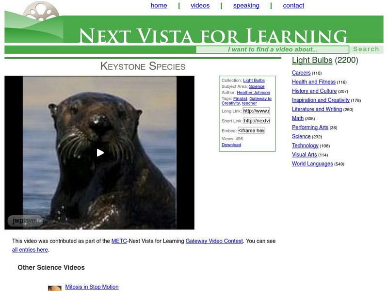 Next Vista for Learning: Keystone Species Instructional Video Next Vista for Learning: Keystone Species Instructional Video