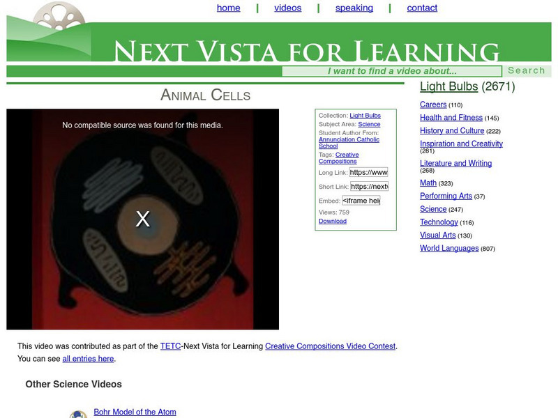 Next Vista for Learning: Animal Cells Instructional Video Next Vista for Learning: Animal Cells Instructional Video