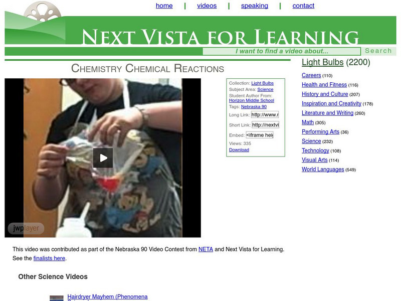 Next Vista for Learning: Chemistry Chemical Reactions Instructional Video Next Vista for Learning: Chemistry Chemical Reactions Instructional Video