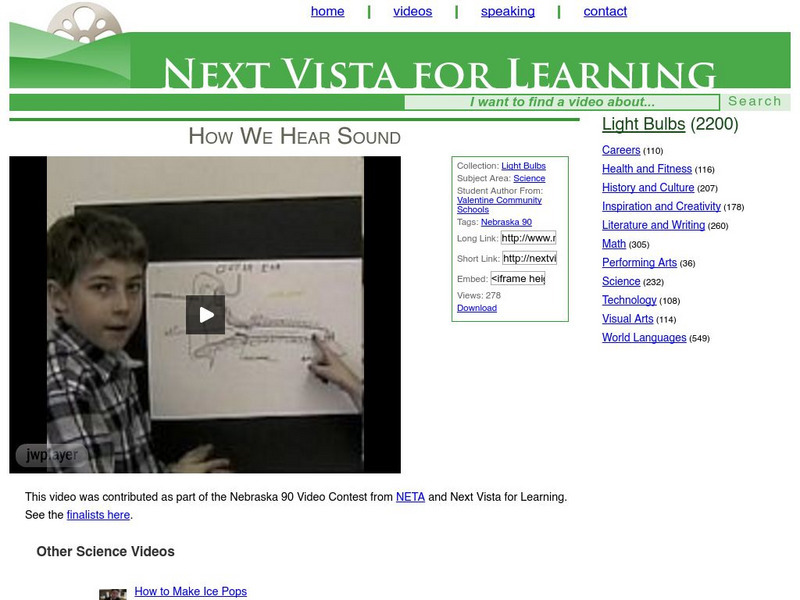 Next Vista for Learning: How We Hear Sound Instructional Video Next Vista for Learning: How We Hear Sound Instructional Video