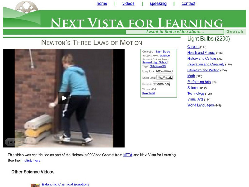 Next Vista for Learning: Newton's Three Laws of Motion Instructional Video Next Vista for Learning: Newton's Three Laws of Motion Instructional Video