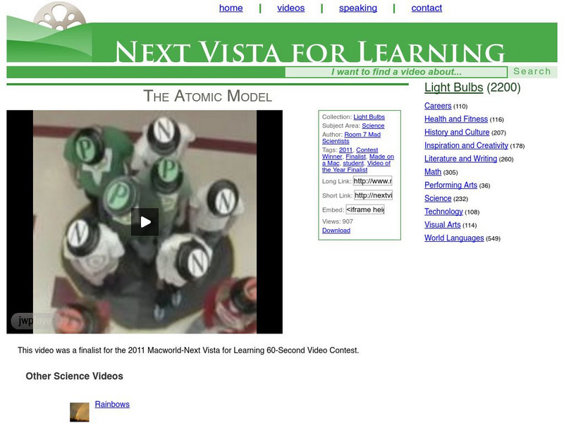 Next Vista for Learning: The Atomic Model Instructional Video Next Vista for Learning: The Atomic Model Instructional Video