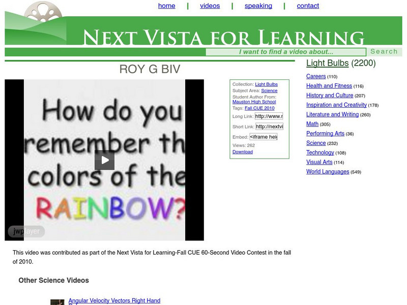 Next Vista for Learning: Roy G Biv Instructional Video Next Vista for Learning: Roy G Biv Instructional Video