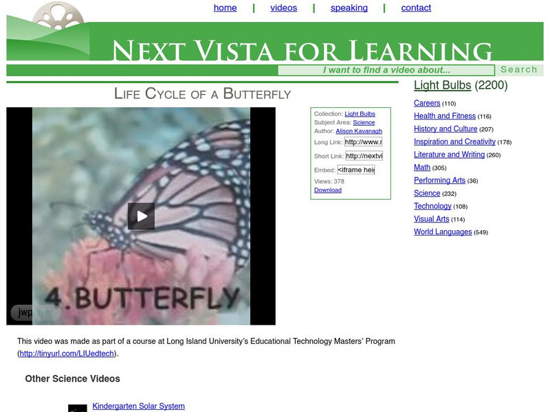 Next Vista for Learning: Life Cycle of a Butterfly Instructional Video Next Vista for Learning: Life Cycle of a Butterfly Instructional Video