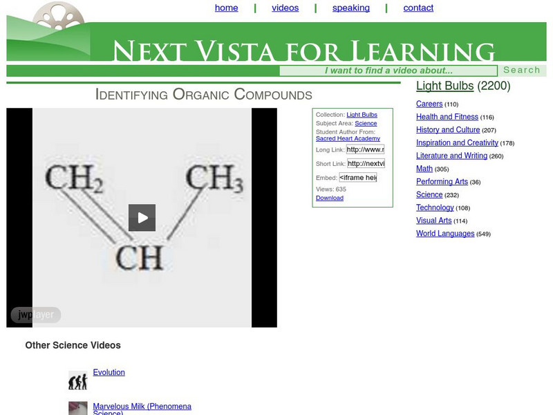 Next Vista for Learning: Identifying Organic Compounds Instructional Video Next Vista for Learning: Identifying Organic Compounds Instructional Video