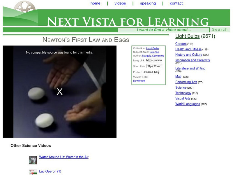 Next Vista for Learning: Newton's First Law and Eggs Instructional Video Next Vista for Learning: Newton's First Law and Eggs Instructional Video