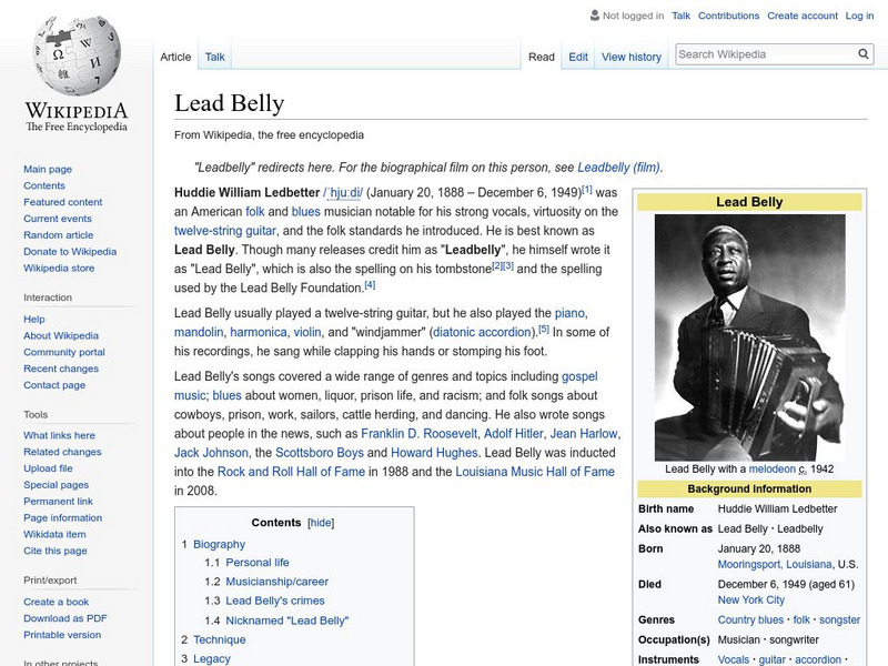 Wikipedia: Lead Belly Handout Wikipedia: Lead Belly Handout