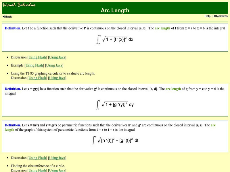 Math Archives: Visual Calculus: Arc Length Activity Math Archives: Visual Calculus: Arc Length Activity