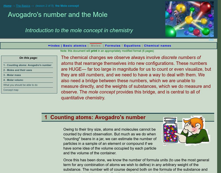 Chem1 Virtual Textbook: Moles and Their Uses Handout Chem1 Virtual Textbook: Moles and Their Uses Handout