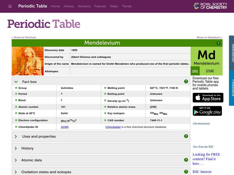 Chemical Society: Mendelevium Handout Chemical Society: Mendelevium Handout