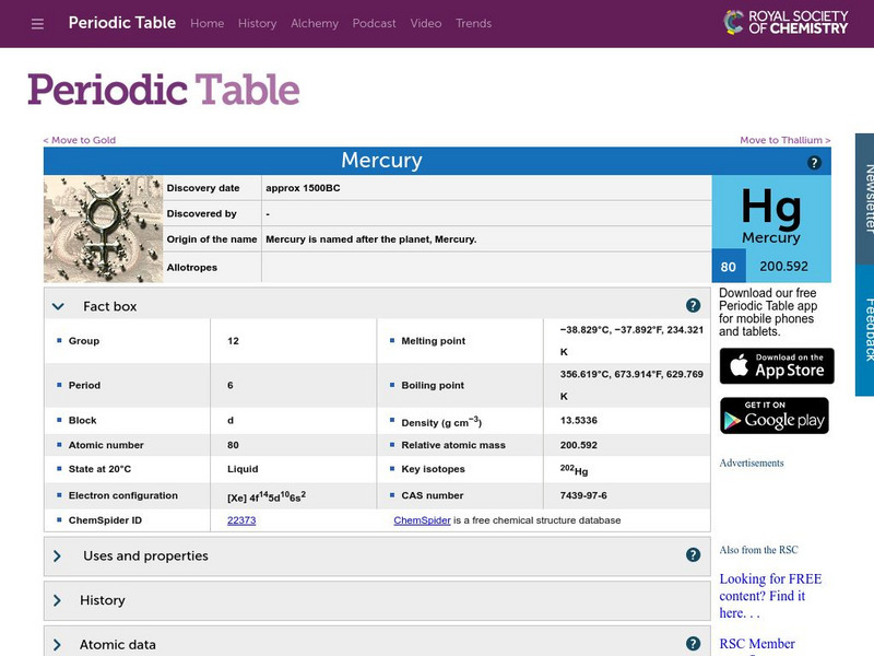 Chemical Society: Mercury Handout Chemical Society: Mercury Handout