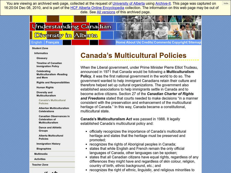 Alberta Online Encyclopedia: Canada's Multicultural Policies Handout Alberta Online Encyclopedia: Canada's Multicultural Policies Handout