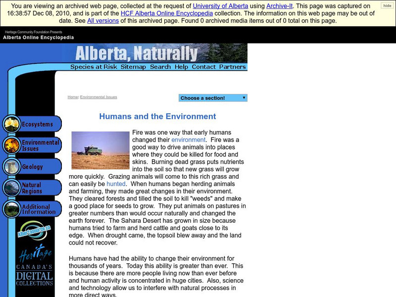 Alberta Online Encyclopedia: Humans and the Environment Handout Alberta Online Encyclopedia: Humans and the Environment Handout