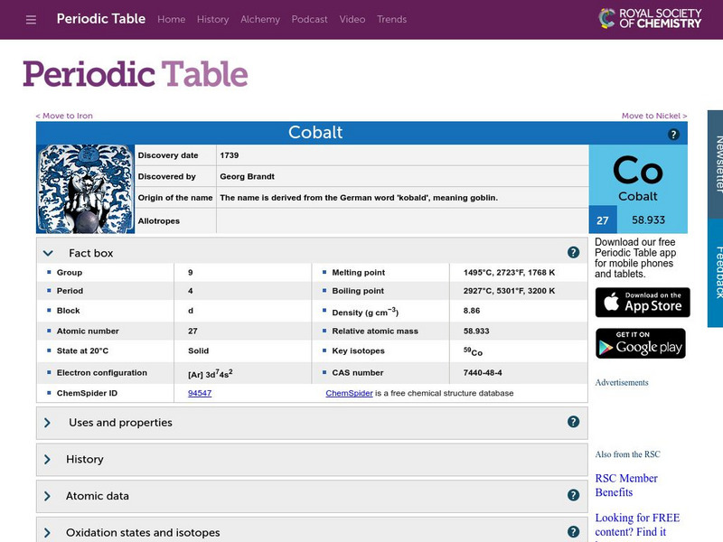 Royal Society of Chemistry: Cobalt Handout