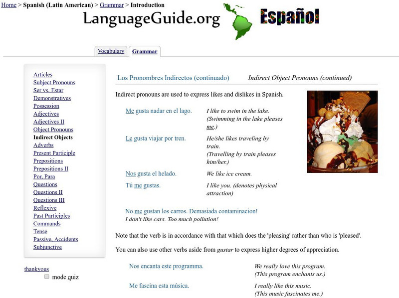 Language Guide: Los Pronombre Indirectos Handout