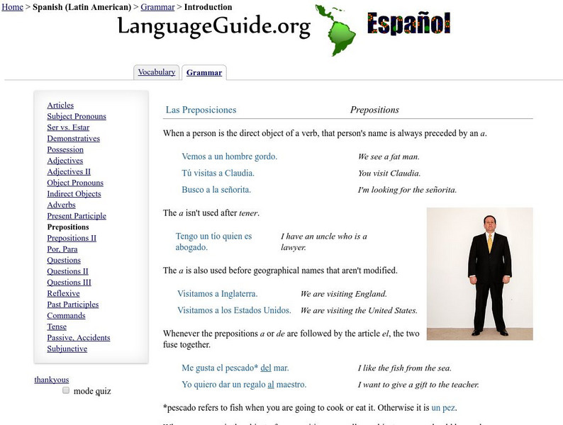 Language Guide: Las Preposiciones Handout Language Guide: Las Preposiciones Handout
