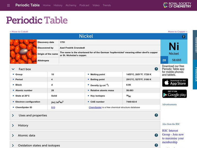 Royal Society of Chemistry: Nickel Handout Royal Society of Chemistry: Nickel Handout