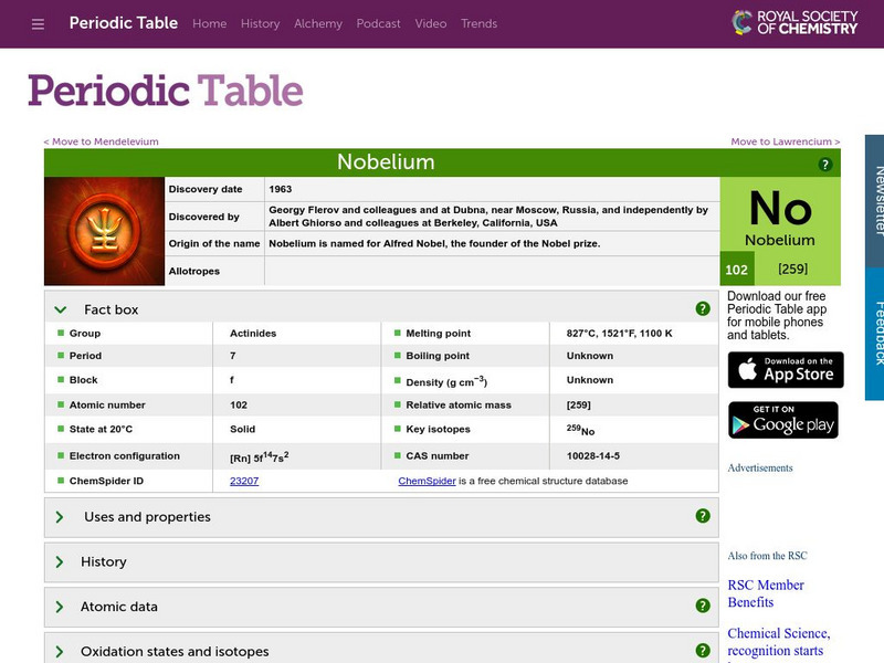 Royal Society of Chemistry: Nobelium Handout Royal Society of Chemistry: Nobelium Handout