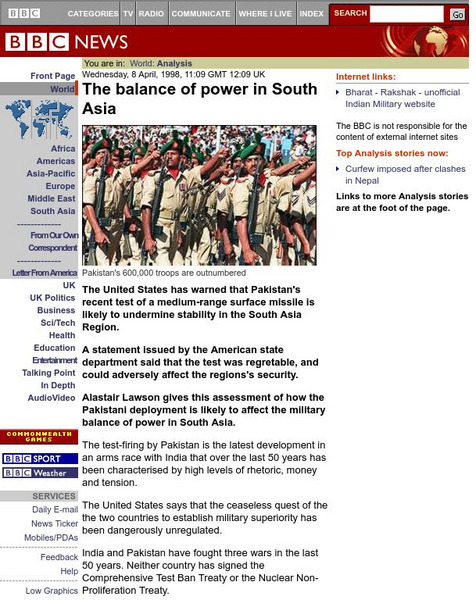 Bbc News: The Balance of Power in South Asia Website Bbc News: The Balance of Power in South Asia Website