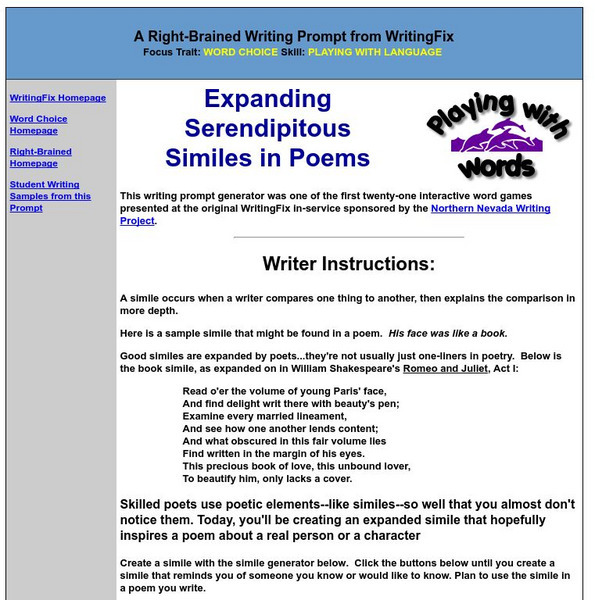 Writing Fix: Expanding Serendipitous Similes in Poems Unit Plan Writing Fix: Expanding Serendipitous Similes in Poems Unit Plan