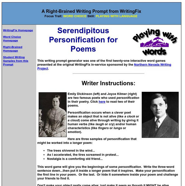 Writing Fix: Serendipitous Personification for Poems Lesson Plan Writing Fix: Serendipitous Personification for Poems Lesson Plan