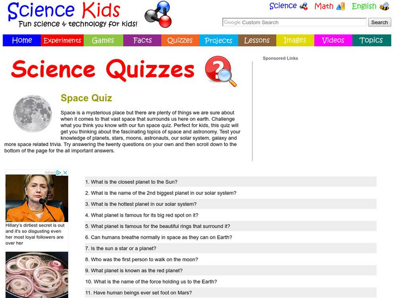 Science Kids: Science Quizzes: Space Quiz Unknown Type Science Kids: Science Quizzes: Space Quiz Unknown Type