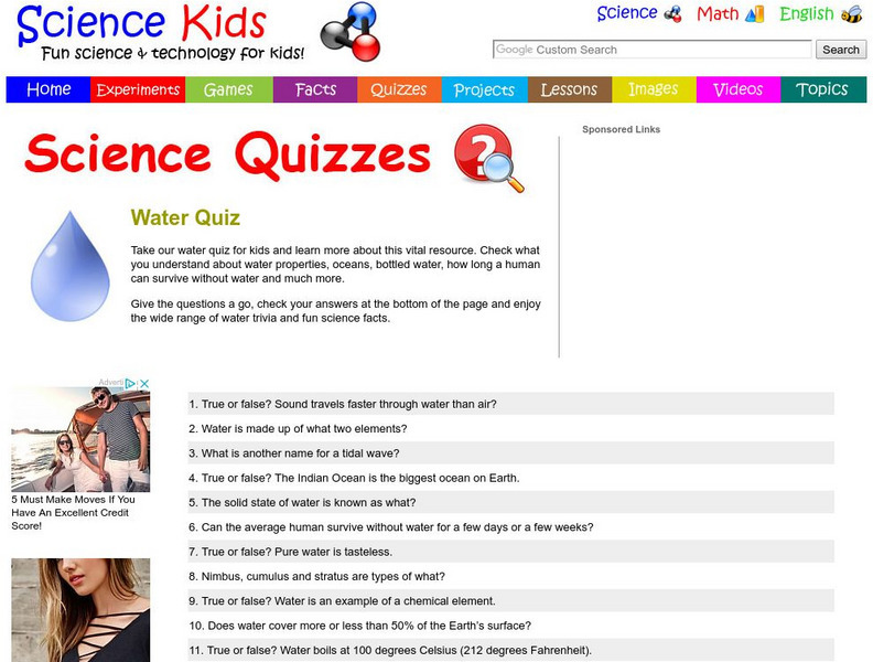 Science Kids: Science Quizzes: Water Quiz Unknown Type Science Kids: Science Quizzes: Water Quiz Unknown Type