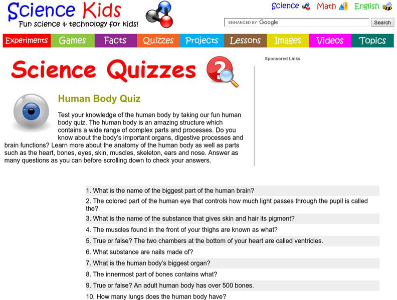 Science Kids: Science Quizzes: Human Body Quiz Unknown Type Science Kids: Science Quizzes: Human Body Quiz Unknown Type