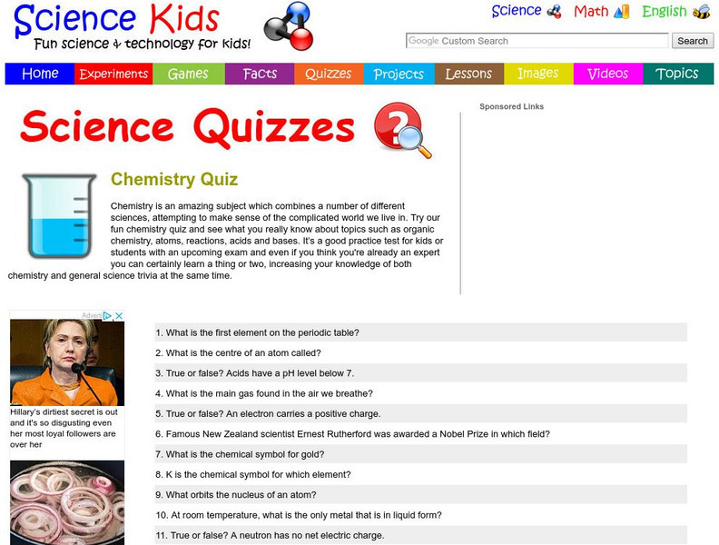 Science Kids: Science Quizzes: Chemistry Quiz Unknown Type