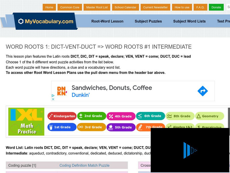My vocabulary.com:word Roots Lesson 1:dict Vent Duct: Word Roots #1 Intermediate Lesson Plan My vocabulary.com:word Roots Lesson 1:dict Vent Duct: Word Roots #1 Intermediate Lesson Plan