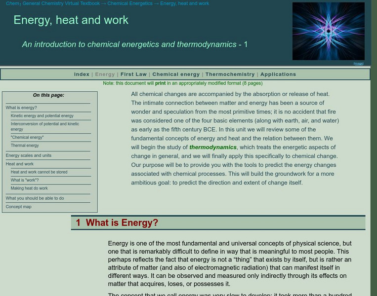 Chem1 Virtual Textbook: The Basics of Energy, Heat, and Work Handout Chem1 Virtual Textbook: The Basics of Energy, Heat, and Work Handout