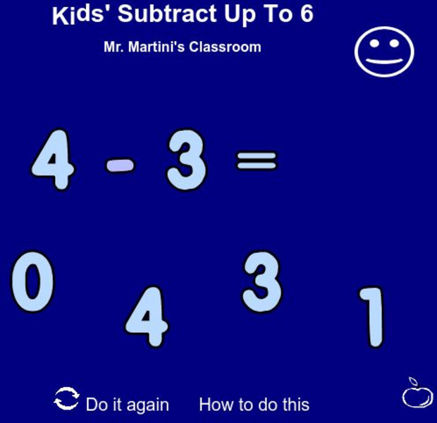 Mr. Martini's Classroom: Kids' Subtraction Facts: Subtract Up to 6 Activity Mr. Martini's Classroom: Kids' Subtraction Facts: Subtract Up to 6 Activity