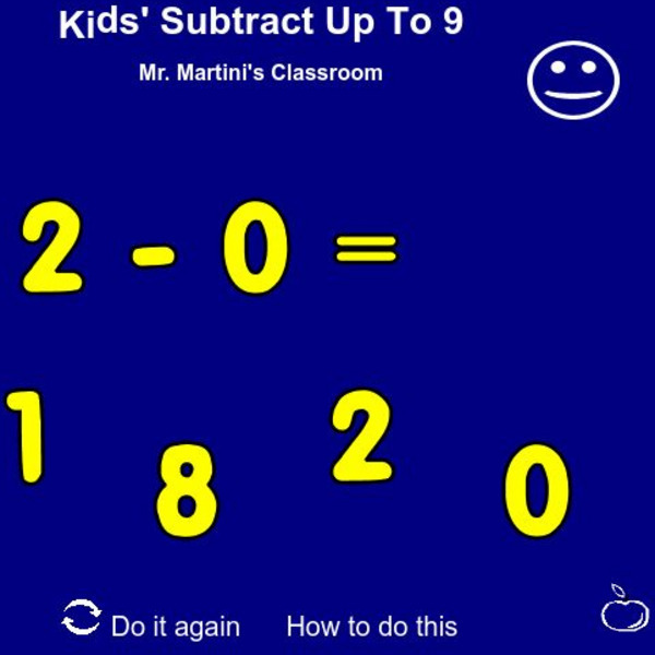 Mr. Martini's Classroom: Kids' Subtraction Facts: Subtract Up to 9 Activity Mr. Martini's Classroom: Kids' Subtraction Facts: Subtract Up to 9 Activity