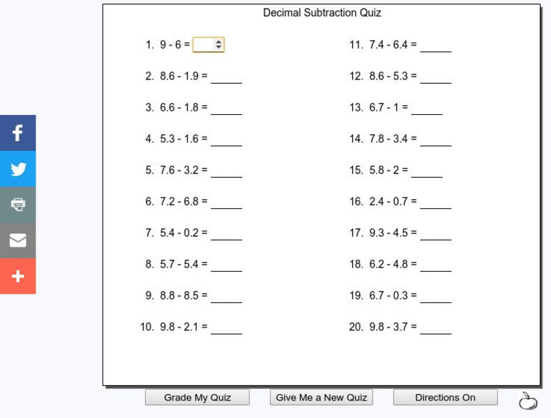 Mr. Martini's Classroom: Decimal Subtraction Quiz Unknown Type Mr. Martini's Classroom: Decimal Subtraction Quiz Unknown Type