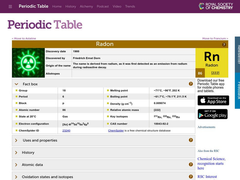Royal Society of Chemistry: Radon Handout Royal Society of Chemistry: Radon Handout