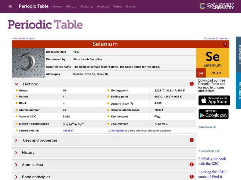 Royal Society of Chemistry: Visual Elements: Selenium Handout Royal Society of Chemistry: Visual Elements: Selenium Handout