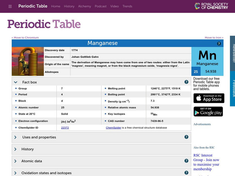 Royal Society of Chemistry: Manganese Handout Royal Society of Chemistry: Manganese Handout